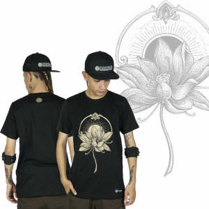 T-Shirt Mandala Dragon Flower Μαύρο