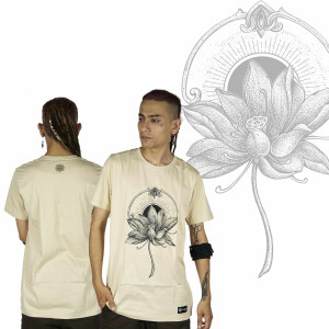 T-Shirt Mandala Dragon Flower Μπεζ