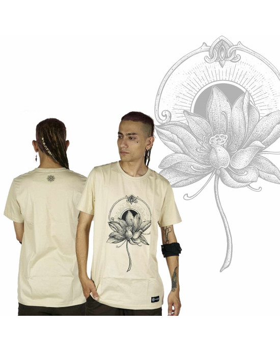 T-Shirt Mandala Dragon Flower Μπεζ