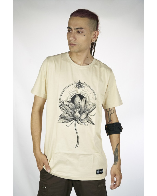 T-Shirt Mandala Dragon Flower Μπεζ