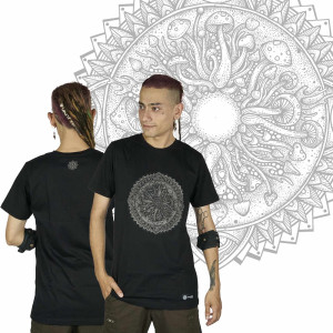 T-Shirt Mandala Fractal Funghi Μαύρο 