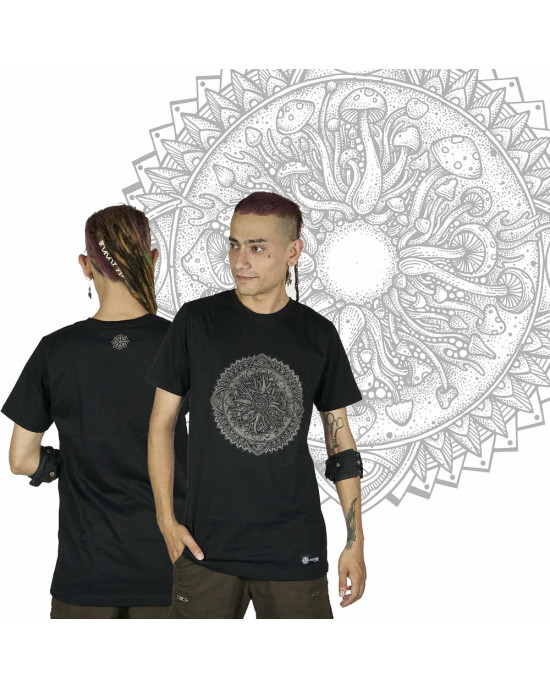 T-Shirt Mandala Fractal Funghi Μαύρο 
