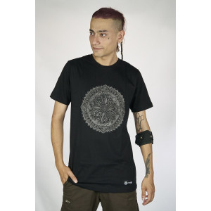 T-Shirt Mandala Fractal Funghi Μαύρο 