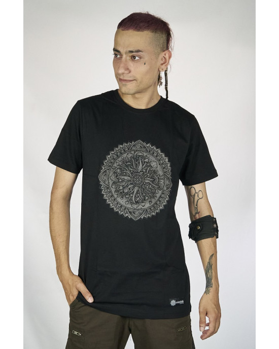 T-Shirt Mandala Fractal Funghi Μαύρο 