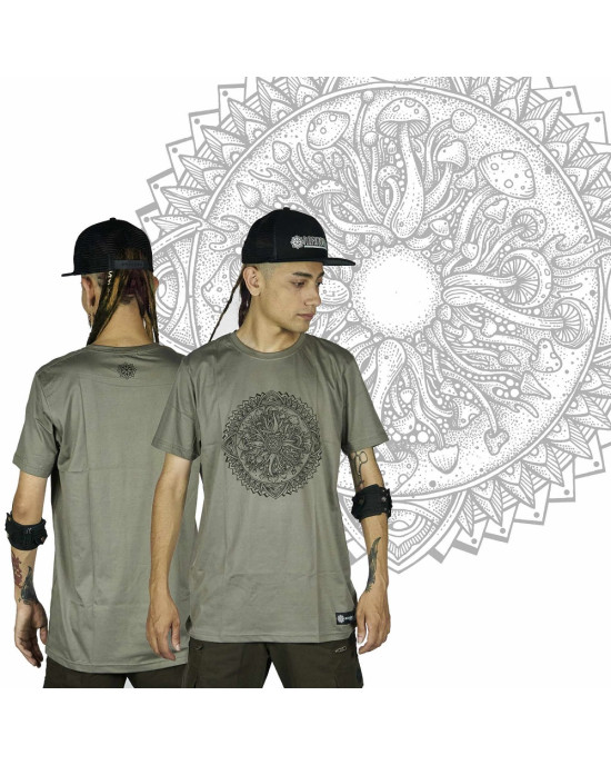 T-Shirt Mandala Fractal Funghi Ανοιχτό Καφέ