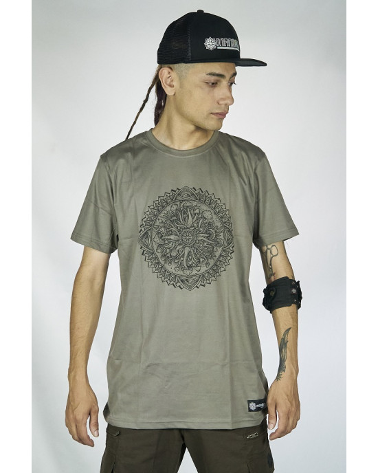 T-Shirt Mandala Fractal Funghi Ανοιχτό Καφέ