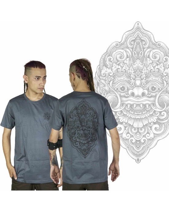 T-Shirt Mandala Laughing Barong Γκρι   