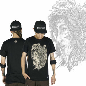 T-Shirt Mandala Magic Shroom Fairy Μαύρο