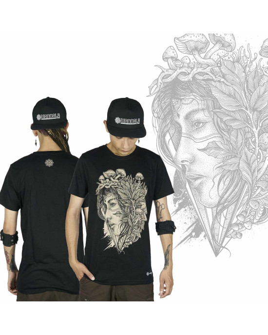 T-Shirt Mandala Magic Shroom Fairy Μαύρο