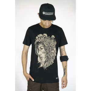T-Shirt Mandala Magic Shroom Fairy Μαύρο