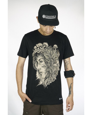 T-Shirt Mandala Magic Shroom Fairy Μαύρο