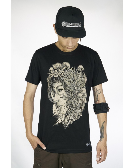 T-Shirt Mandala Magic Shroom Fairy Μαύρο
