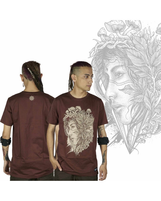 T-Shirt Mandala Magic Shroom Fairy Καφέ