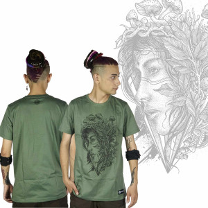 T-Shirt Mandala Magic Shroom Fairy Χακί