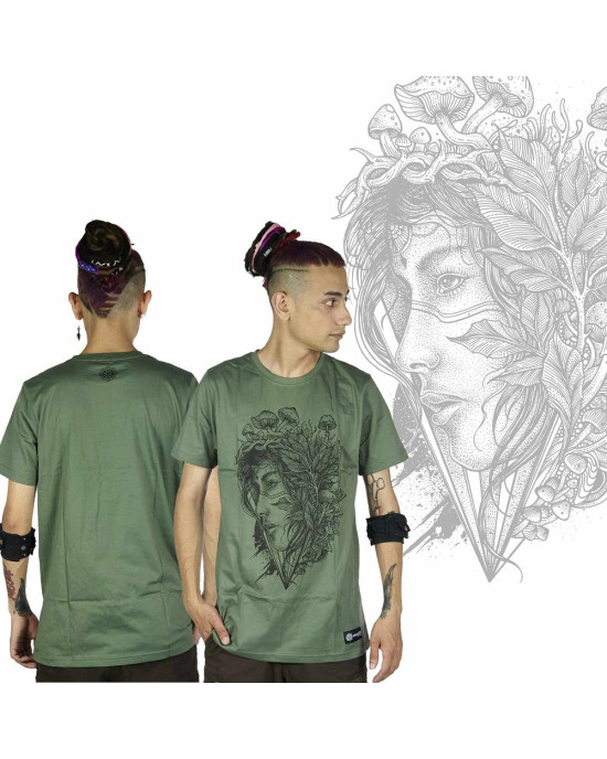 T-Shirt Mandala Magic Shroom Fairy Χακί