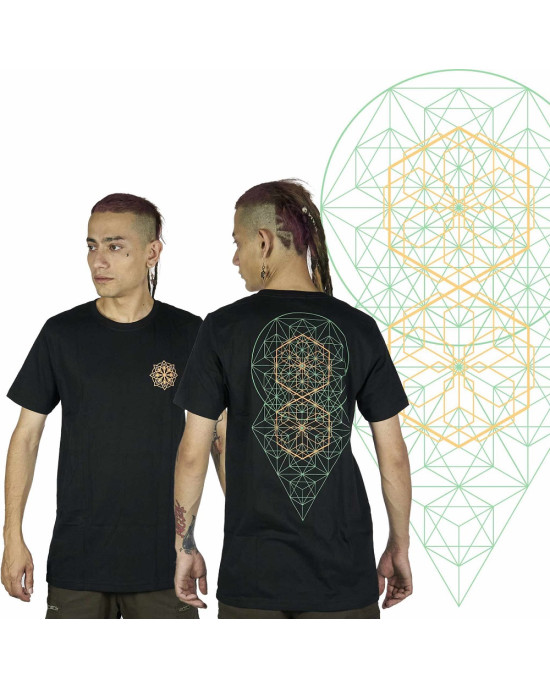 T-Shirt Mandala Sacred Hexagonal Μαύρο 