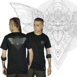 T-Shirt Mandala Shamanic Rangda Butterfly Μαύρο