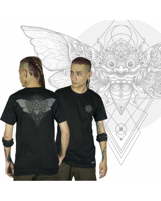 T-Shirt Mandala Shamanic Rangda Butterfly Μαύρο