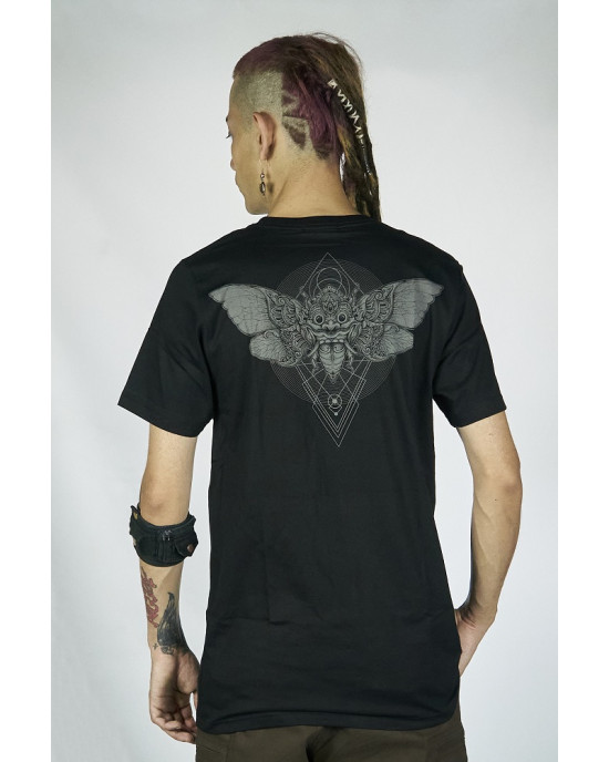 T-Shirt Mandala Shamanic Rangda Butterfly Μαύρο