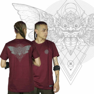 T-Shirt Mandala Shamanic Rangda Butterfly Μπορντώ
