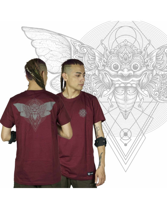 T-Shirt Mandala Shamanic Rangda Butterfly Μπορντώ