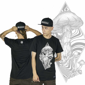 T-Shirt Mandala Skull Shroom Μαύρο