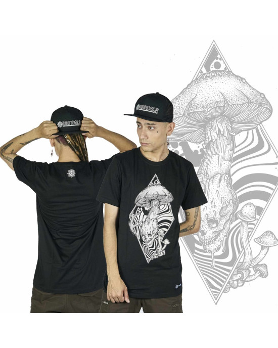 T-Shirt Mandala Skull Shroom Μαύρο