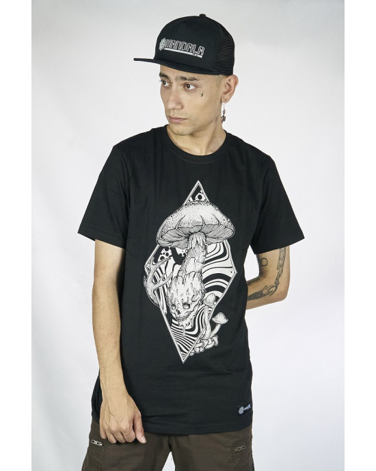 T-Shirt Mandala Skull Shroom Μαύρο