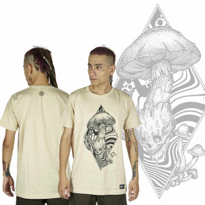 T-Shirt Mandala Skull Shroom Μπεζ