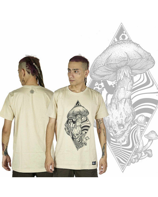 T-Shirt Mandala Skull Shroom Μπεζ