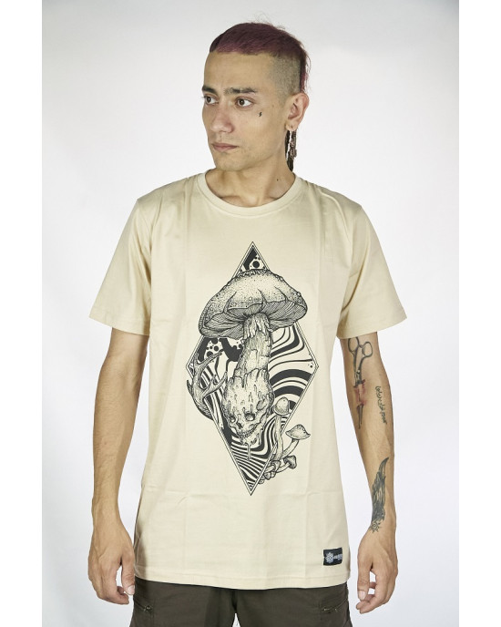T-Shirt Mandala Skull Shroom Μπεζ