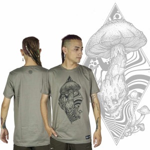 T-Shirt Mandala Skull Shroom Ανοιχτό Καφέ