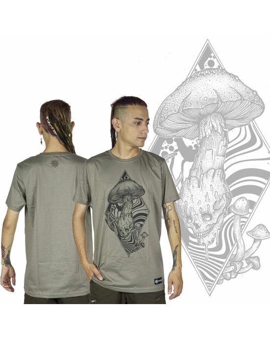T-Shirt Mandala Skull Shroom Ανοιχτό Καφέ