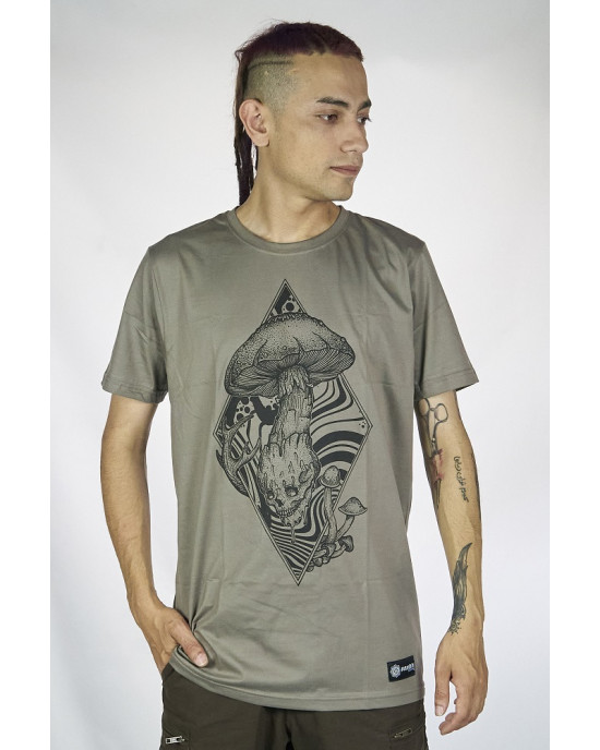 T-Shirt Mandala Skull Shroom Ανοιχτό Καφέ