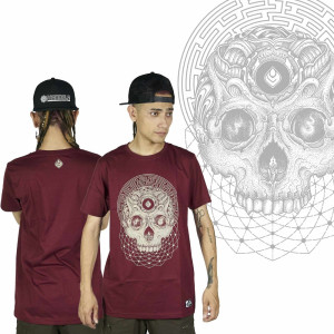 T-Shirt Seven Virtues Labyrinth Skull Μπορντώ