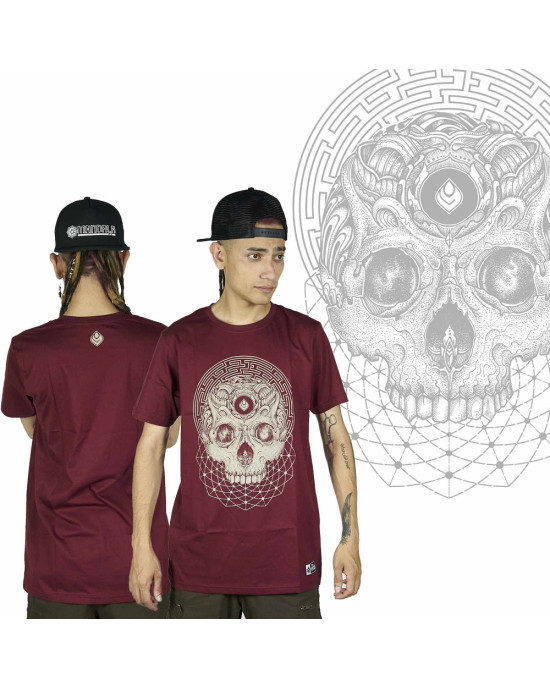 T-Shirt Seven Virtues Labyrinth Skull Μπορντώ