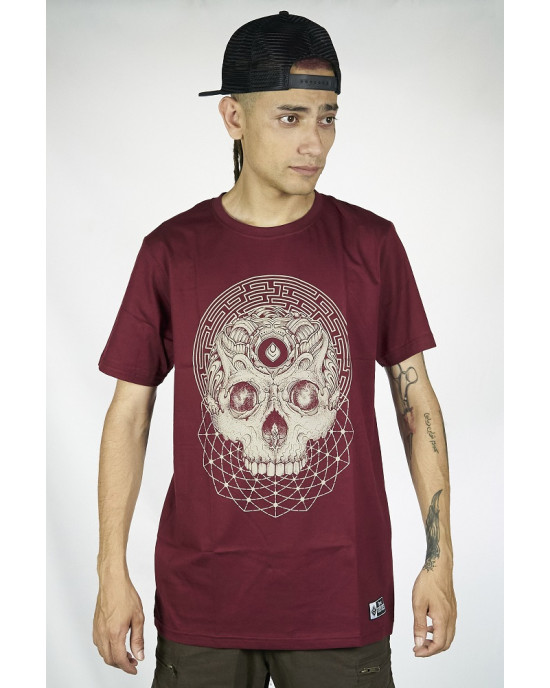 T-Shirt Seven Virtues Labyrinth Skull Μπορντώ