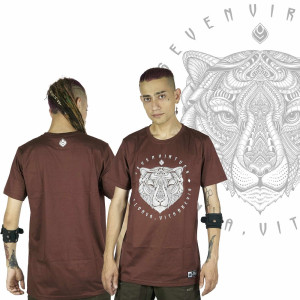 T-Shirt Seven Virtues Sacred Geometry Jaguar Καφέ