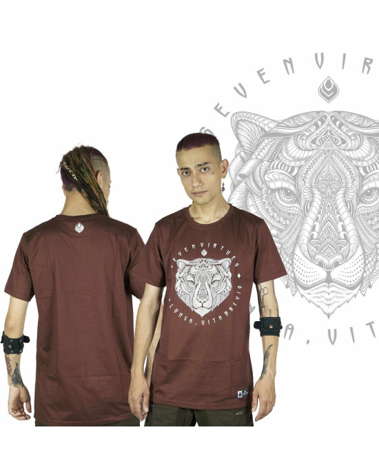 T-Shirt Seven Virtues Sacred Geometry Jaguar Καφέ