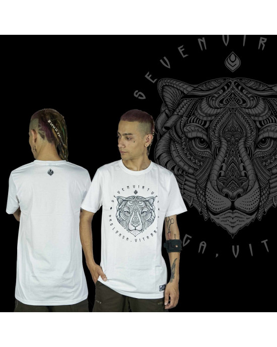T-Shirt Seven Virtues Sacred Geometry Jaguar Άσπρο 