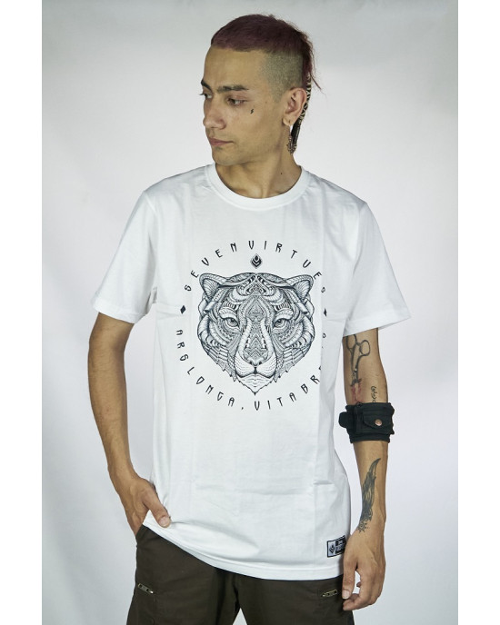 T-Shirt Seven Virtues Sacred Geometry Jaguar Άσπρο 