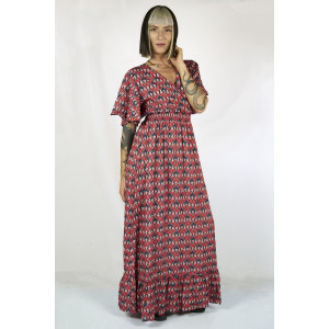 Boho Ruby Κόκκινο Μακρύ Φόρεμα Rayon