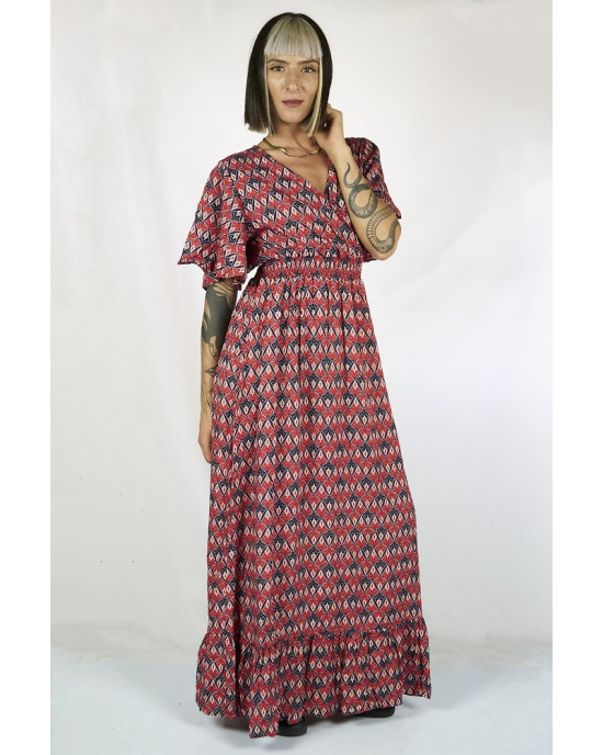 Boho Ruby Κόκκινο Μακρύ Φόρεμα Rayon Boho Ruby Κόκκινο Μακρύ Φόρεμα Rayon