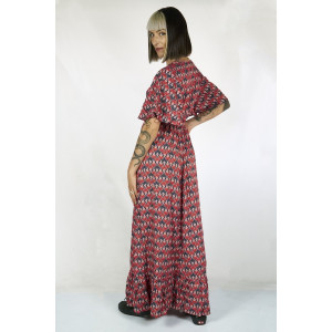 Boho Ruby Κόκκινο Μακρύ Φόρεμα Rayon