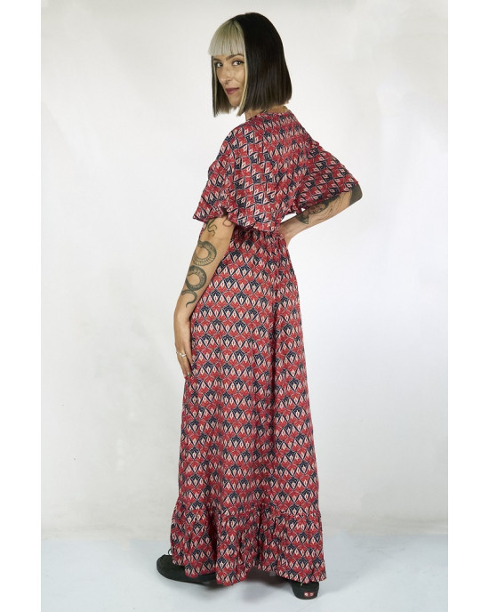 Boho Ruby Κόκκινο Μακρύ Φόρεμα Rayon Boho Ruby Κόκκινο Μακρύ Φόρεμα Rayon