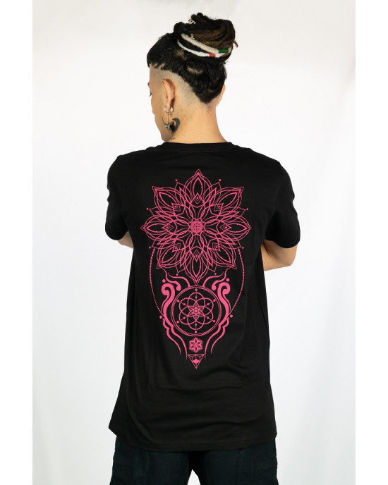 T-Shirt Mandala Fractal Flame Μαύρο
