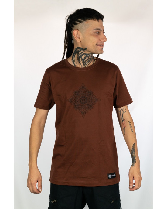 T-Shirt Mandala Geometric Flow Καφέ
