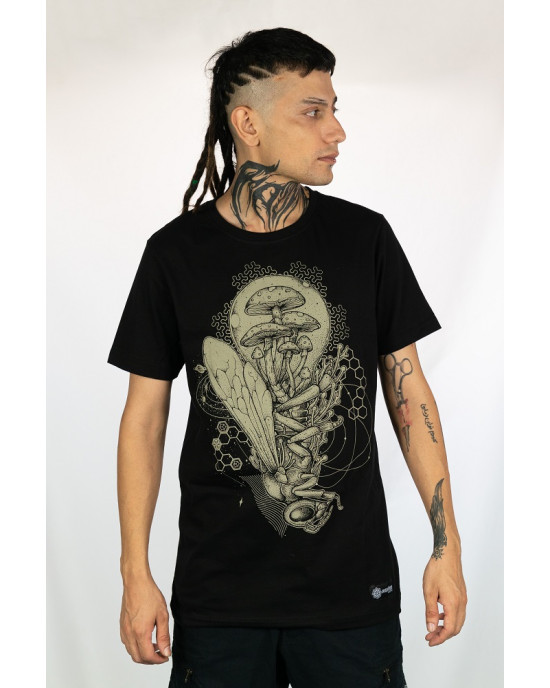 T-shirt Mandala Psybug Shroom Fusion Μαύρο