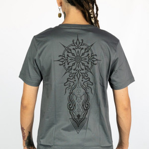 T-shirt Mandala Solar Sigil Γκρι Σκούρο