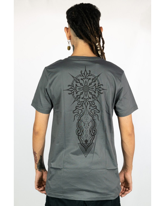T-shirt Mandala Solar Sigil Γκρι Σκούρο
